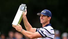 Billy Horschel holds the BMW PGA Championship trophy