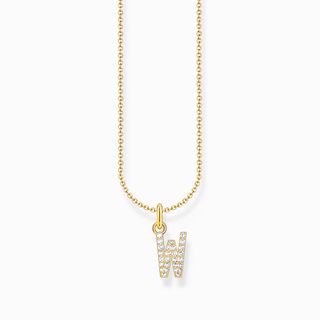 Thomas Sabo, Gold-Plated Necklace with Letter Pendant W and White Zirconia