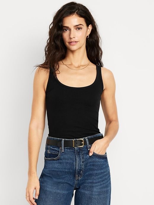 First-Layer Ribbed Scoop-Neck Tank Top