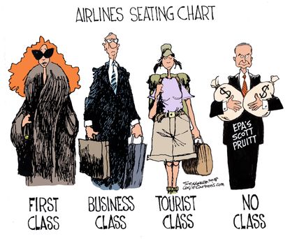 Political cartoon U.S. airline seating Scott Pruitt EPA scandal