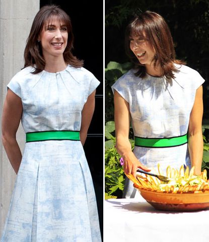 Samantha Cameron wearing a Jonathan Saunders dress again to lunch with the Queen