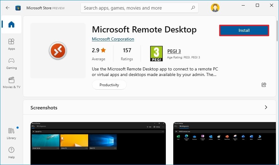Microsoft Store Remote Desktop app