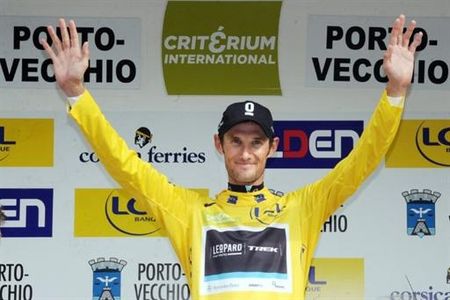 Fränk Schleck celebrates his success at Criterium International
