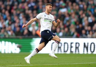 Dion Charles of Bolton Wanderers celebrates after scoring the team's second goal during the Papa John's Trophy Final between Bolton Wanderers and Plymouth Argyle at Wembley Stadium on April 02, 2023 in London, England.