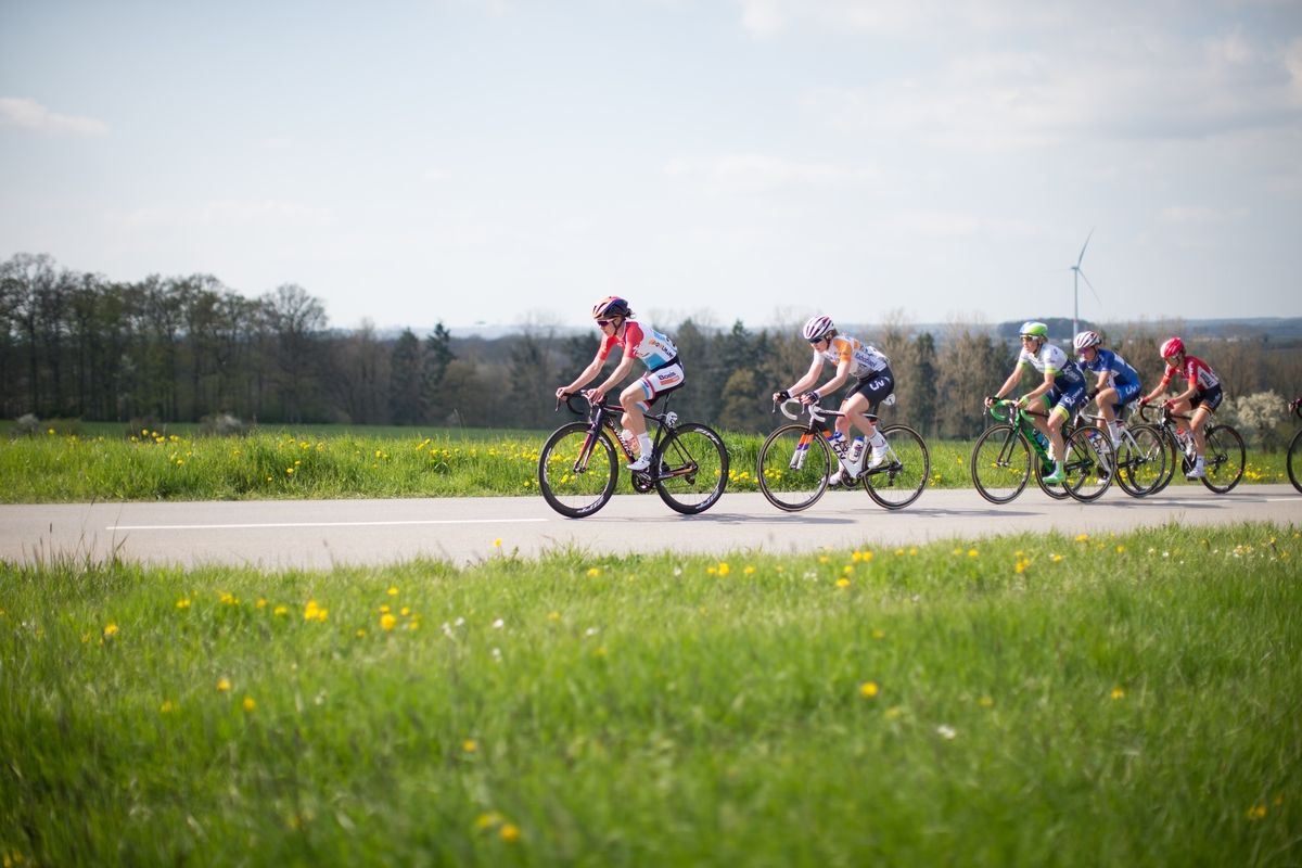 Christine Majerus (LUX) of Boels-Dolmans Cycling Team leads the chasing group on the uncategorised climb of the short lap during the second, 110.1km road race stage of Elsy Jacobs