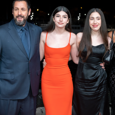 Adam Sandler, Sunny Sandler, Sadie Madison Sandler, guest and Jackie Sandler attend the "Murder Mystery 2" photocall at Pont Debilly on March 16, 2023 in Paris, France.