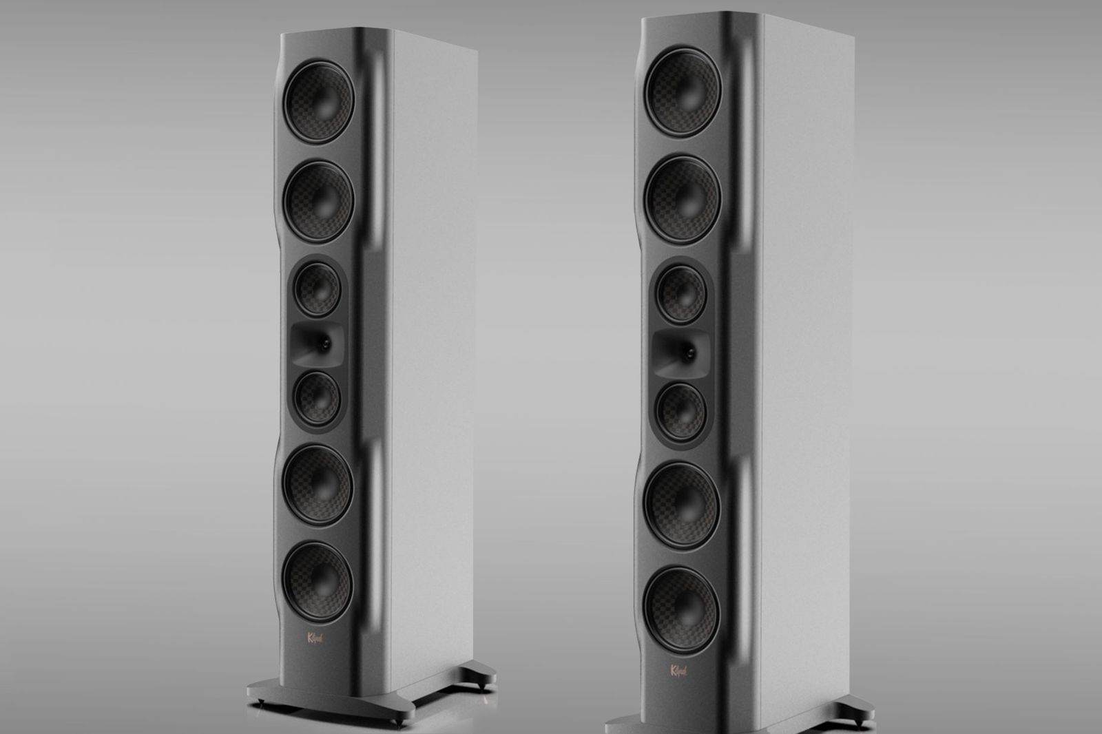 Klipsch Apollo Series speakers on a grey background