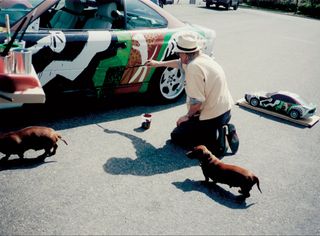 David Hockney immortalises his dachshund, Stanley, on the body of a BMW 850CS
