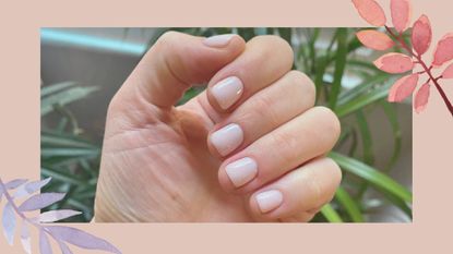 Beauty editor Fiona McKim's Biab nails in a pink border