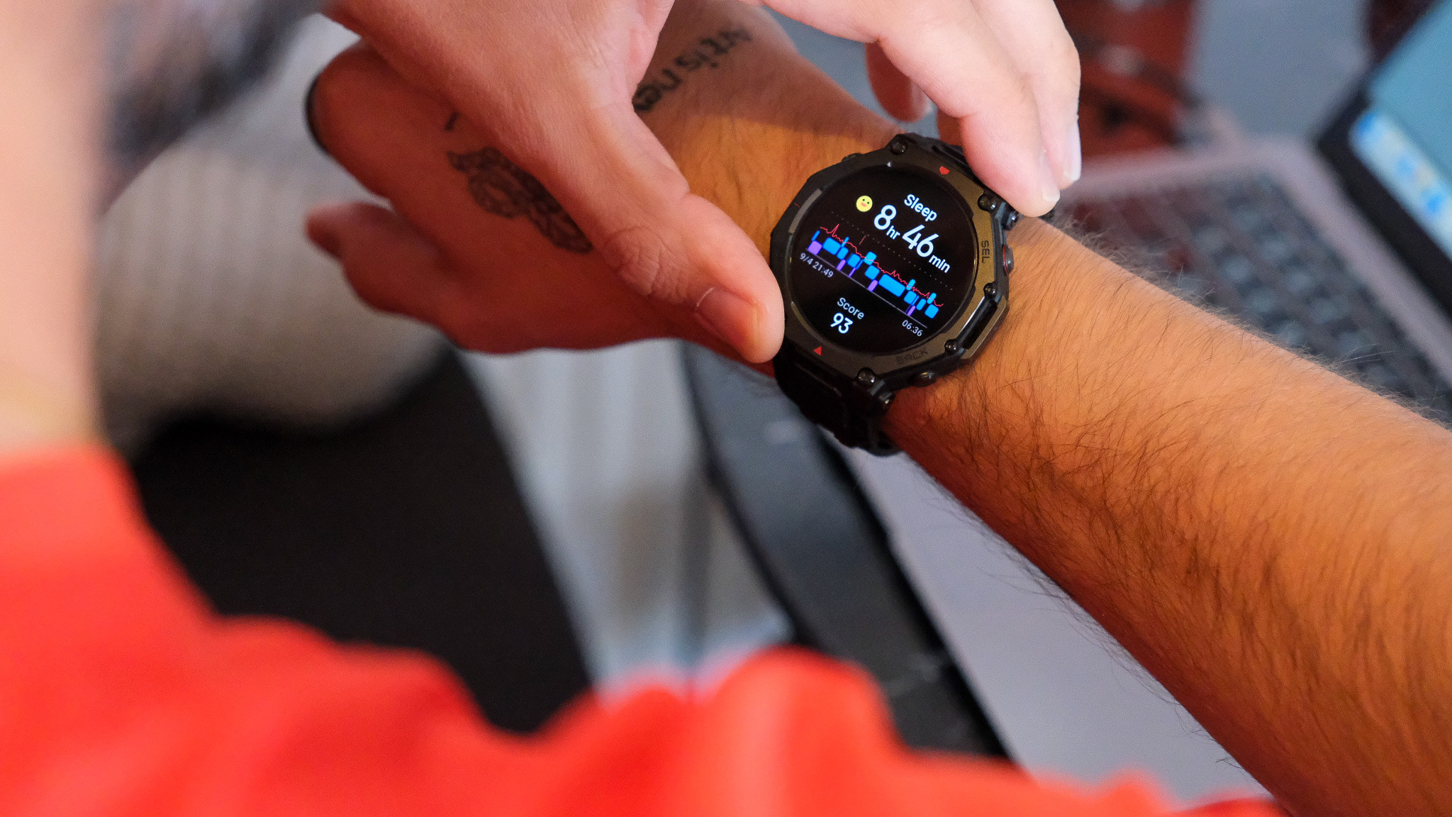 Amazfit T-Rex 3 Pro smartwatch in hand