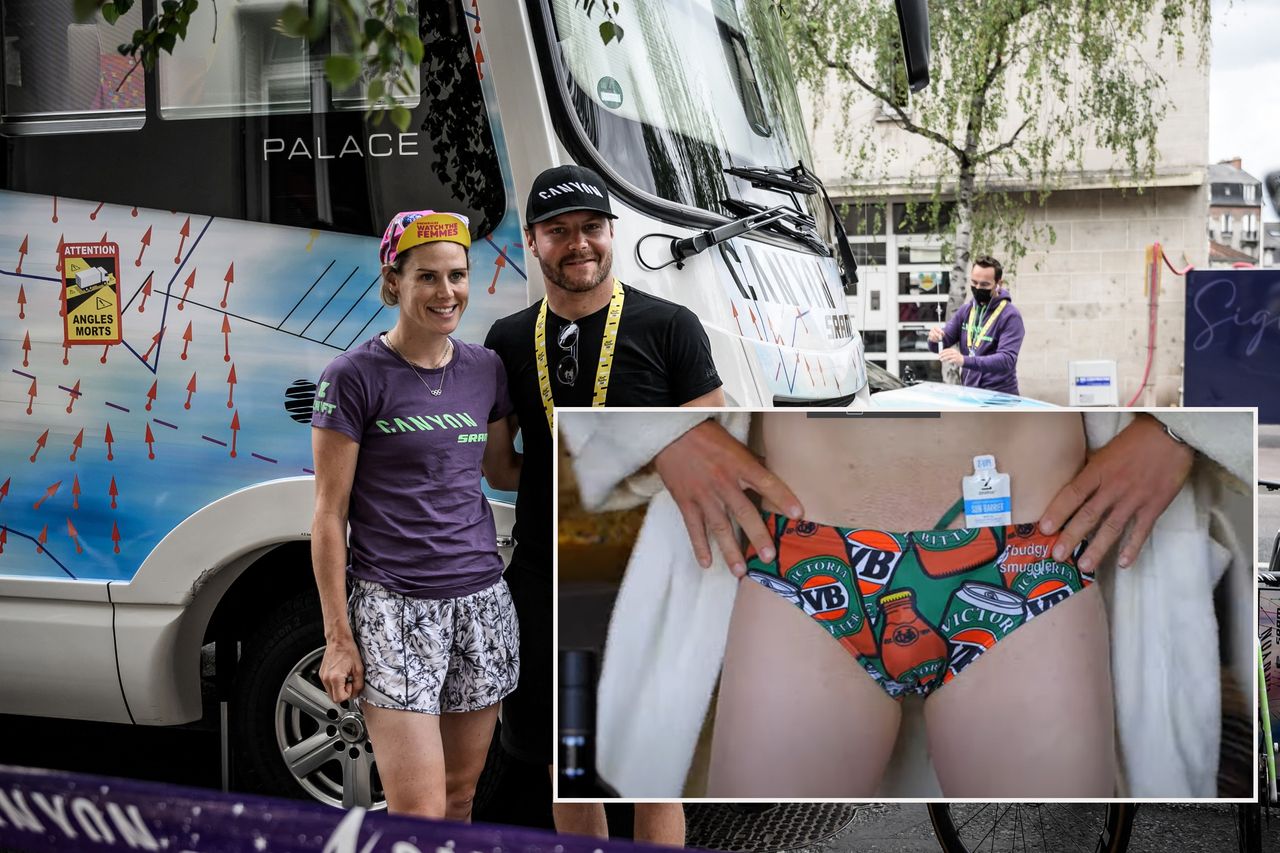 Tiffany Cromwell and Bottas at an event, speedos picture inset