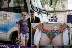 Tiffany Cromwell and Bottas at an event, speedos picture inset