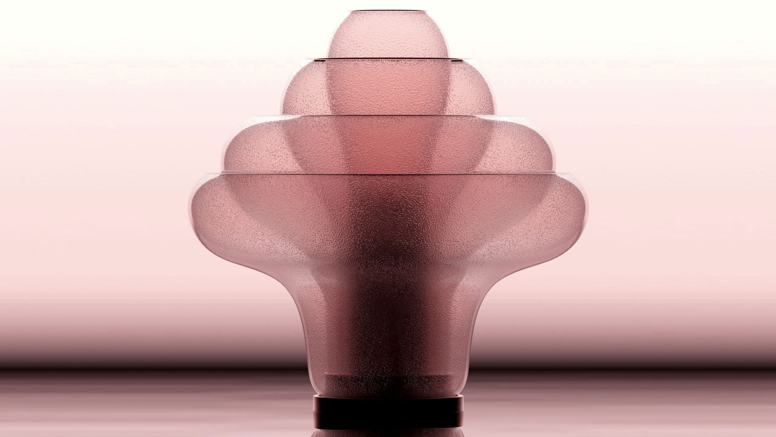 lamp made of translucent layers of pink glass