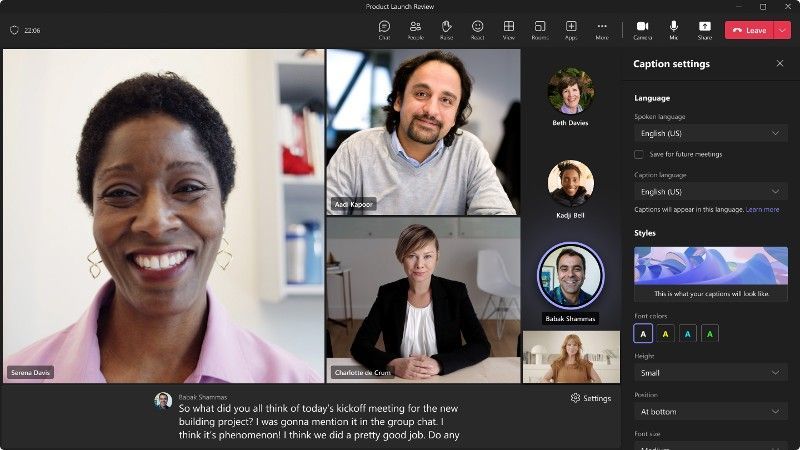 nueva experiencia de personalización de Live Captions en Microsoft Teams