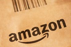 Close up of Amazon logo on box