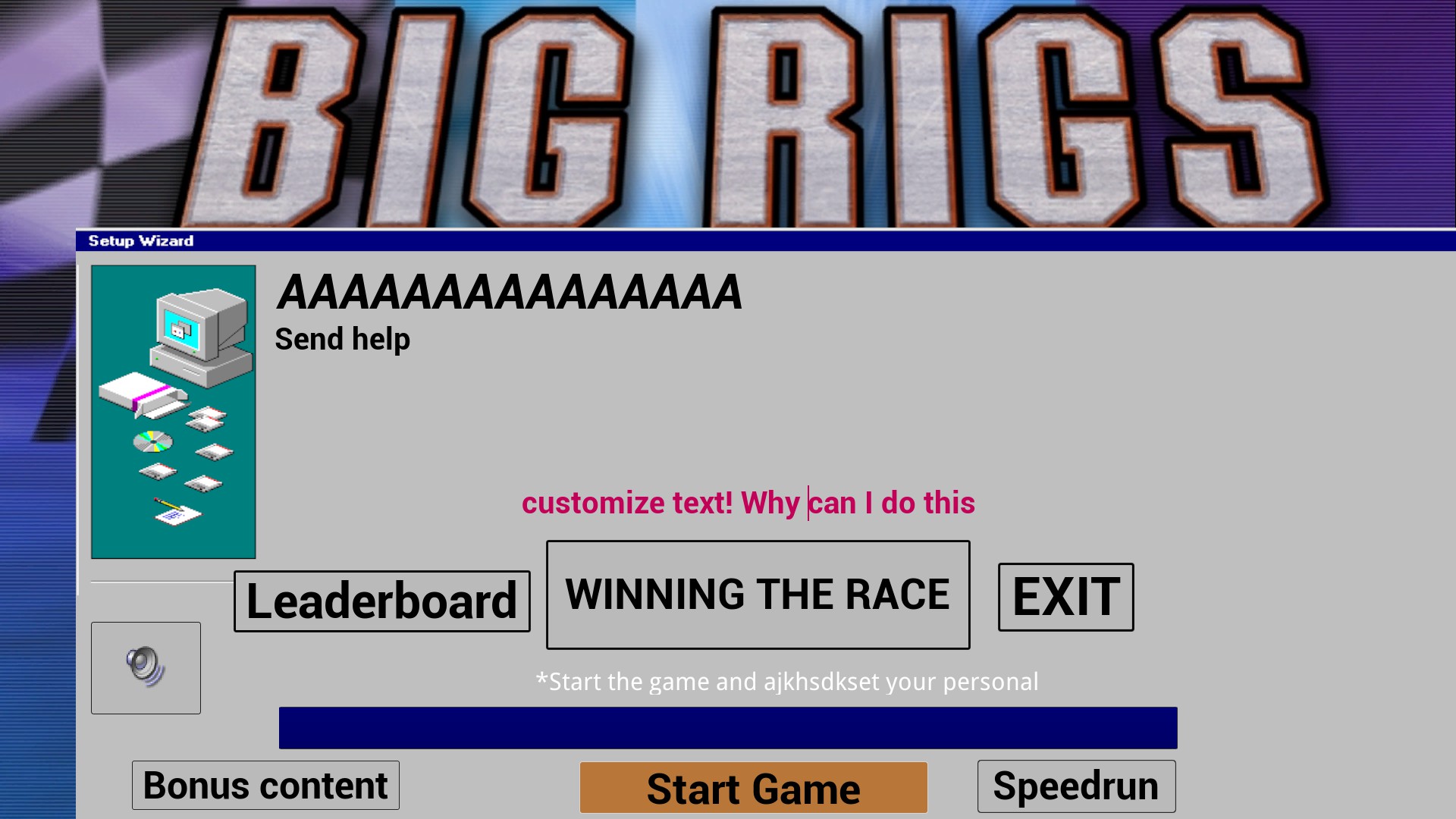 Customising the text in the Big Rigs wizard.