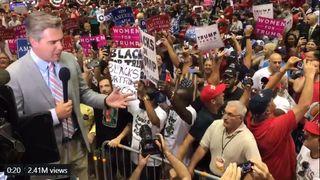 Jim Acosta, CNN chief White House correspondent, is taunted by Trump supporters at a Tampa, Fla., rally where he was attempting to do a stand-up for the network.
