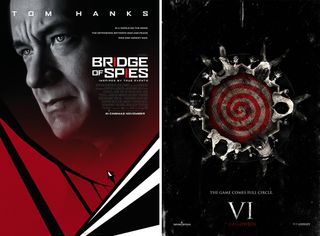 The posters for Bridge of Spies and Saw VI shift the placement of the spiral, but to equally unsettling effect