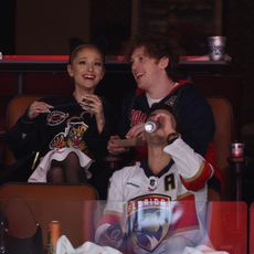 Ariana Grande and Ethan Slater at the Stanley Cup final in Sunrise, Florida on Saturday, June 8, 2024