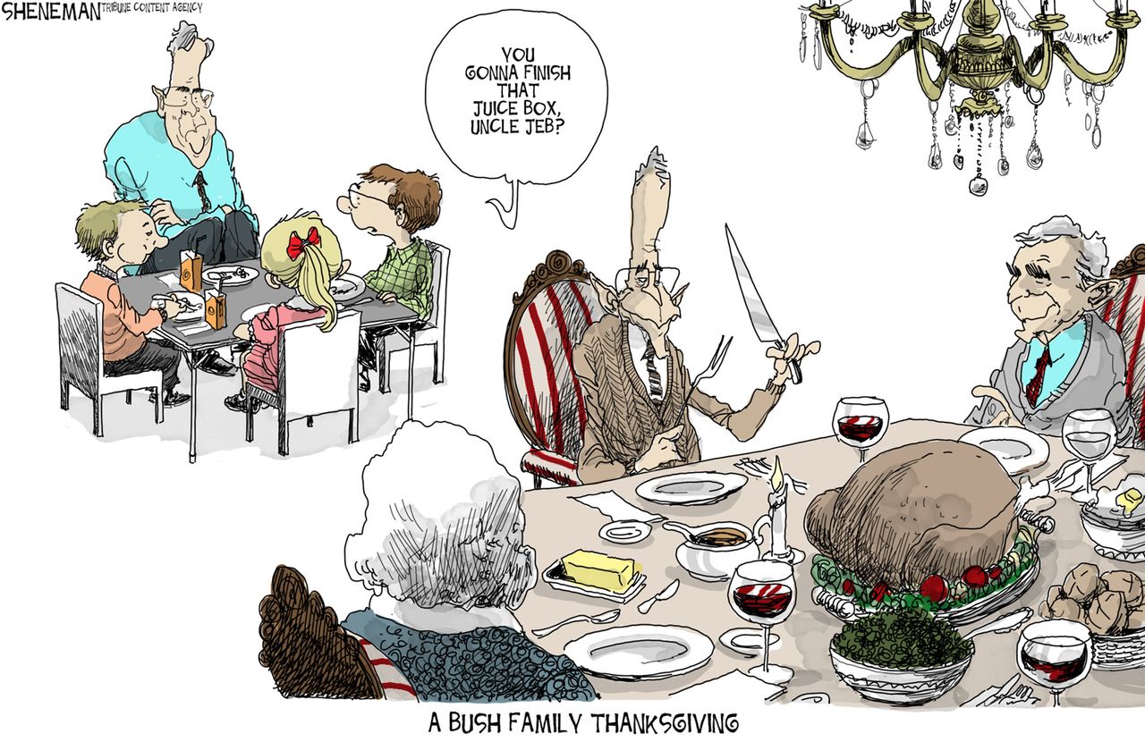 Political cartoon U.S. Bush Family Thanksgiving Jeb Kid&amp;#039;s Table