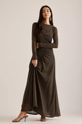 Samsoe Samsoe Saandrea Ruched Mesh Maxi Dress