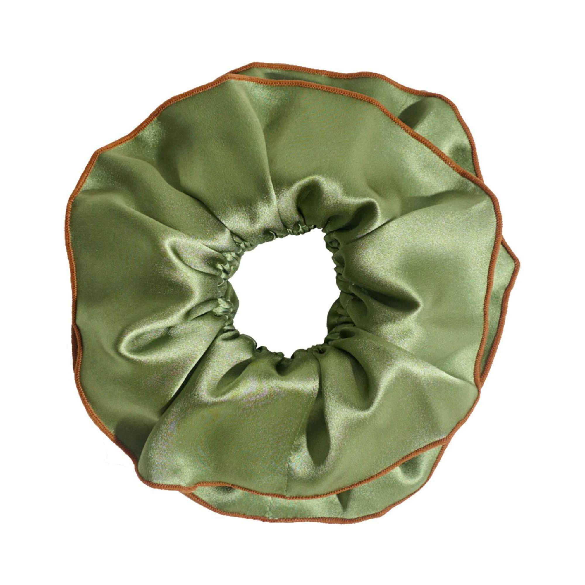 green scrunchie with a brown hem