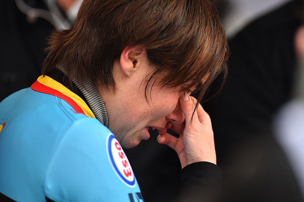 An emotional Sanne Cant (Belgium) after the world championships in Zolder