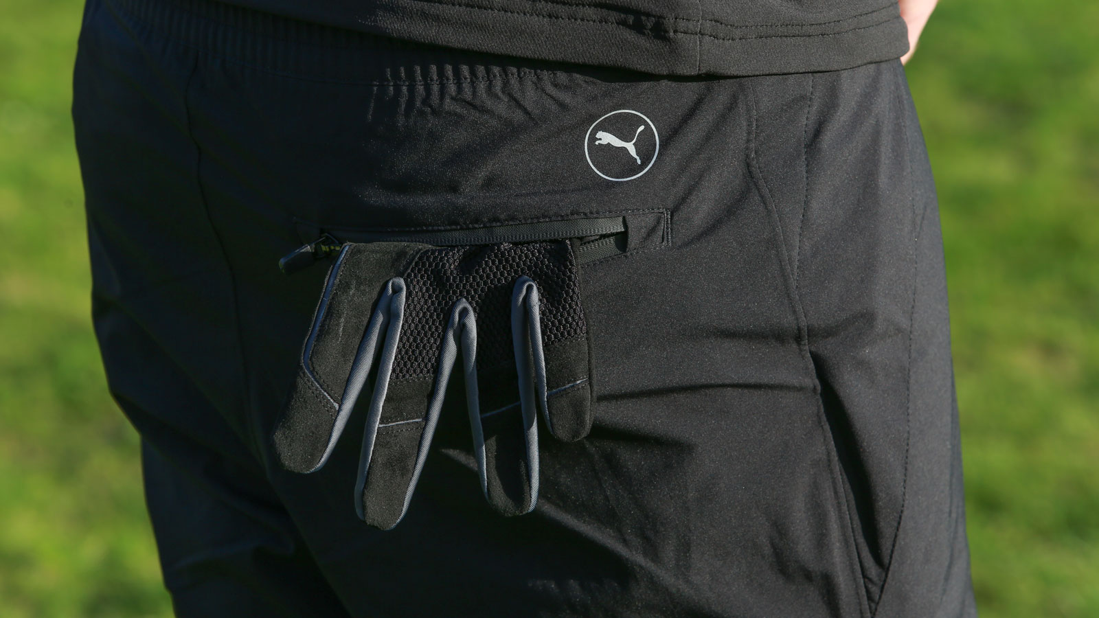 A close up of the Puma DRYLBL Rain Waterproof Golf Pants