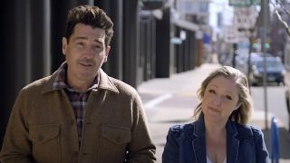 Jonathan Knight and Kristina Crestin on street in Farmhouse Fixer 