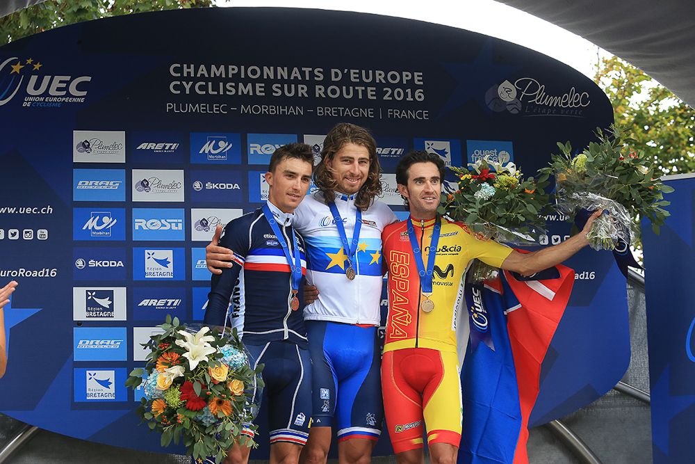 Julian Alaphilippe, Peter Sagan and Daniel Moreno on the European championships podium