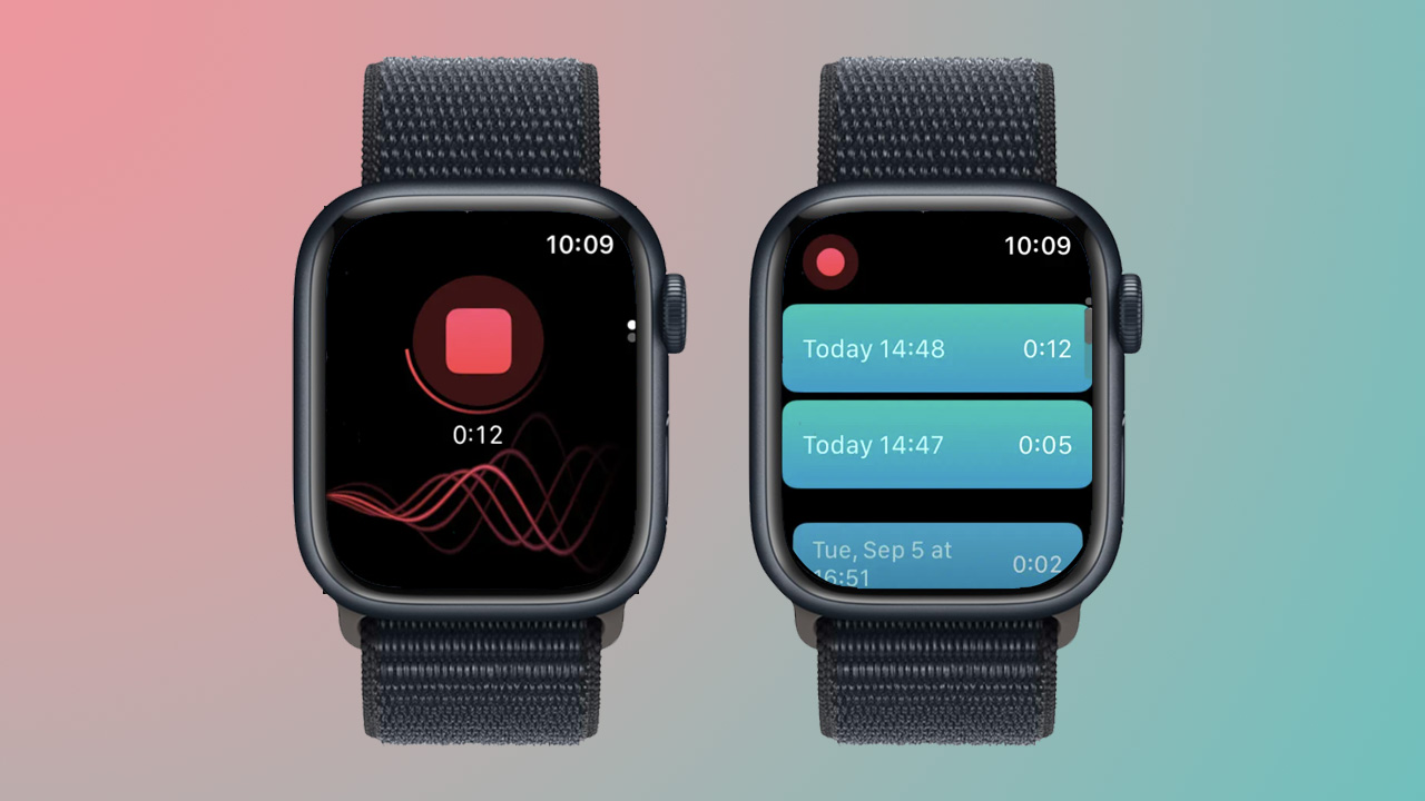 Screenshots of Just Press Record app on Apple Watch