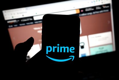 The Amazon Prime logo on a smartphone screen