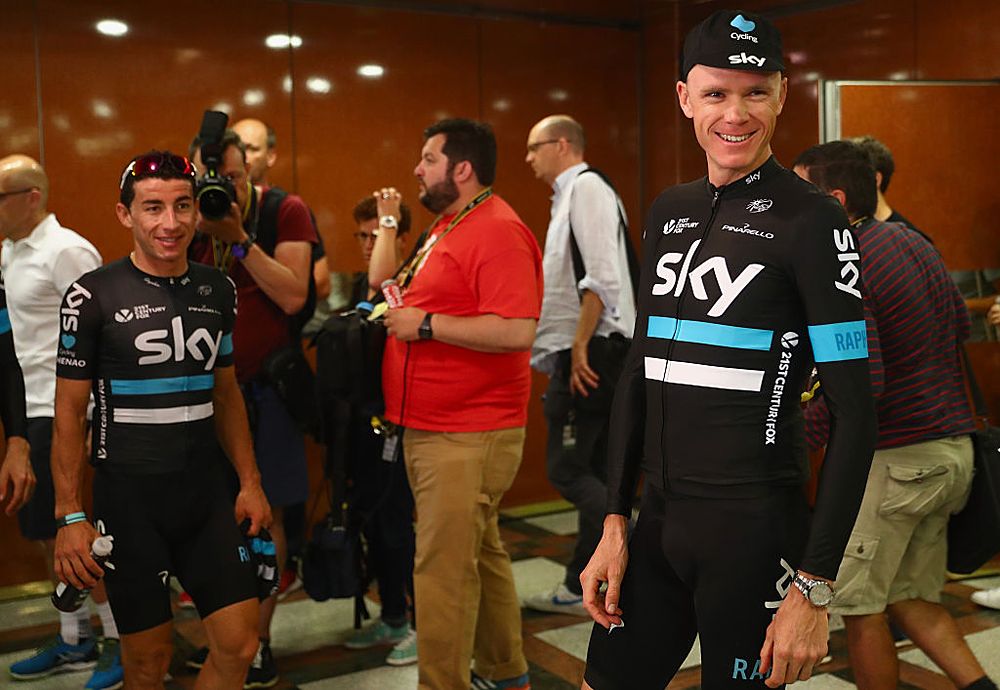 Sergio Henao and Chris Froome at the Team Sky press conference