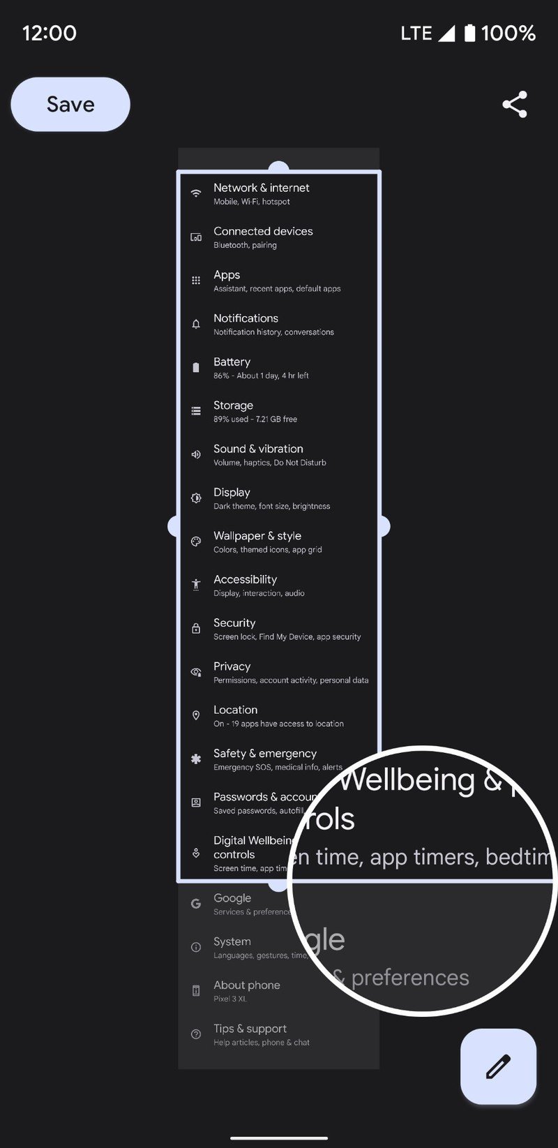 Android 12 Beta 3 Scrolling Screenshot