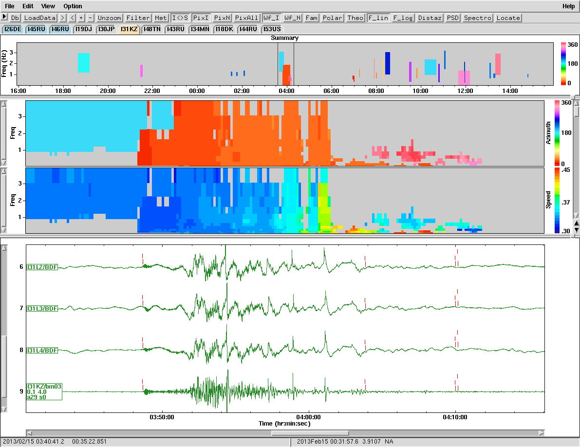 Visual representation of the infrasound waves and computer attributes by the Comprehensive Nuclear-Test-Ban Treaty Organization’s (CTBTO) International Data Center, made from fireball data recorded by a CTBTO station in Kazakhstan.