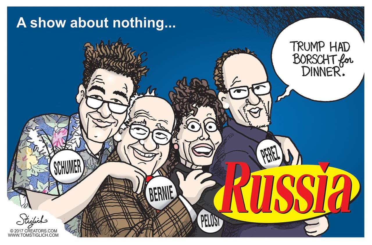 Political Cartoon U.S. Seinfeld Democrats Chuc Schumer Bernie Sanders Nancy Pelosi Tom Perez