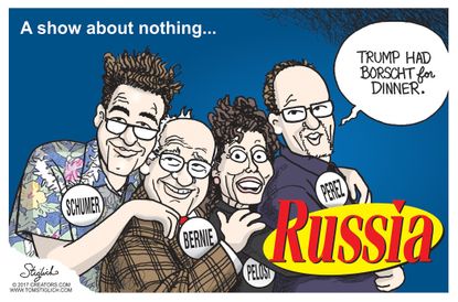 Political Cartoon U.S. Seinfeld Democrats Chuc Schumer Bernie Sanders Nancy Pelosi Tom Perez