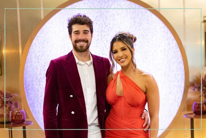 Cole Barnett and Zanab Jaffrey posing for a photo at the reunion episode of Love is Blind