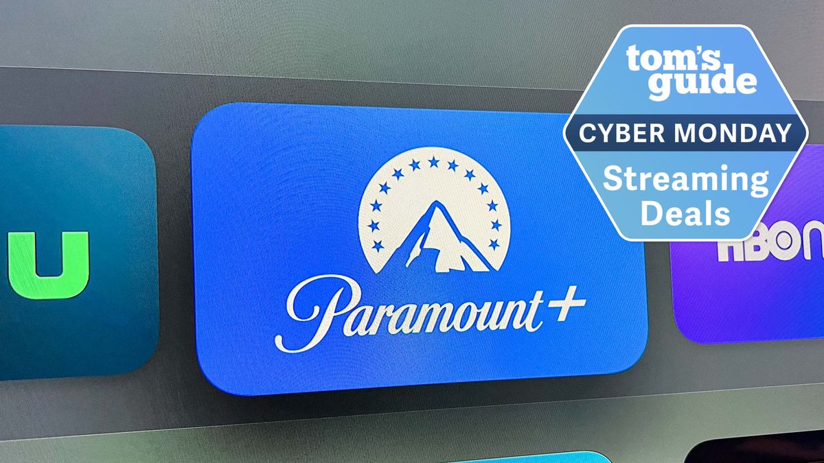 The Paramount Plus logo with our Cyber Monday streaming deals badge in the top-right corner