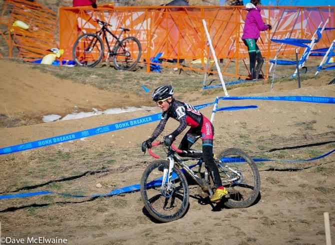 Jared Scott (Boulder Junior Cycling) riding an off-camber section of the course