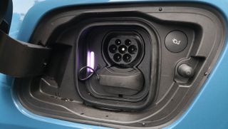 Close-up of the charging port on the Volvo C40 Recharge