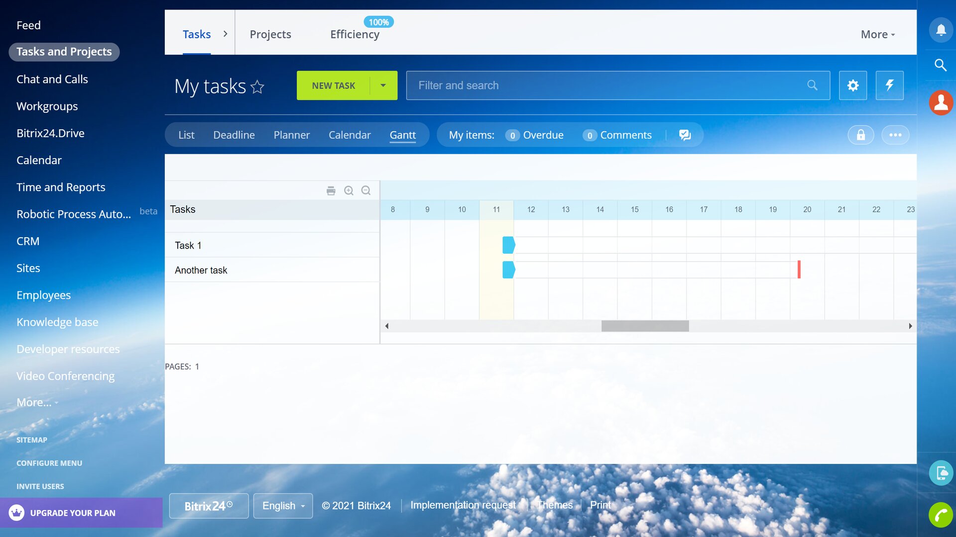 Bitrix24's project management screen