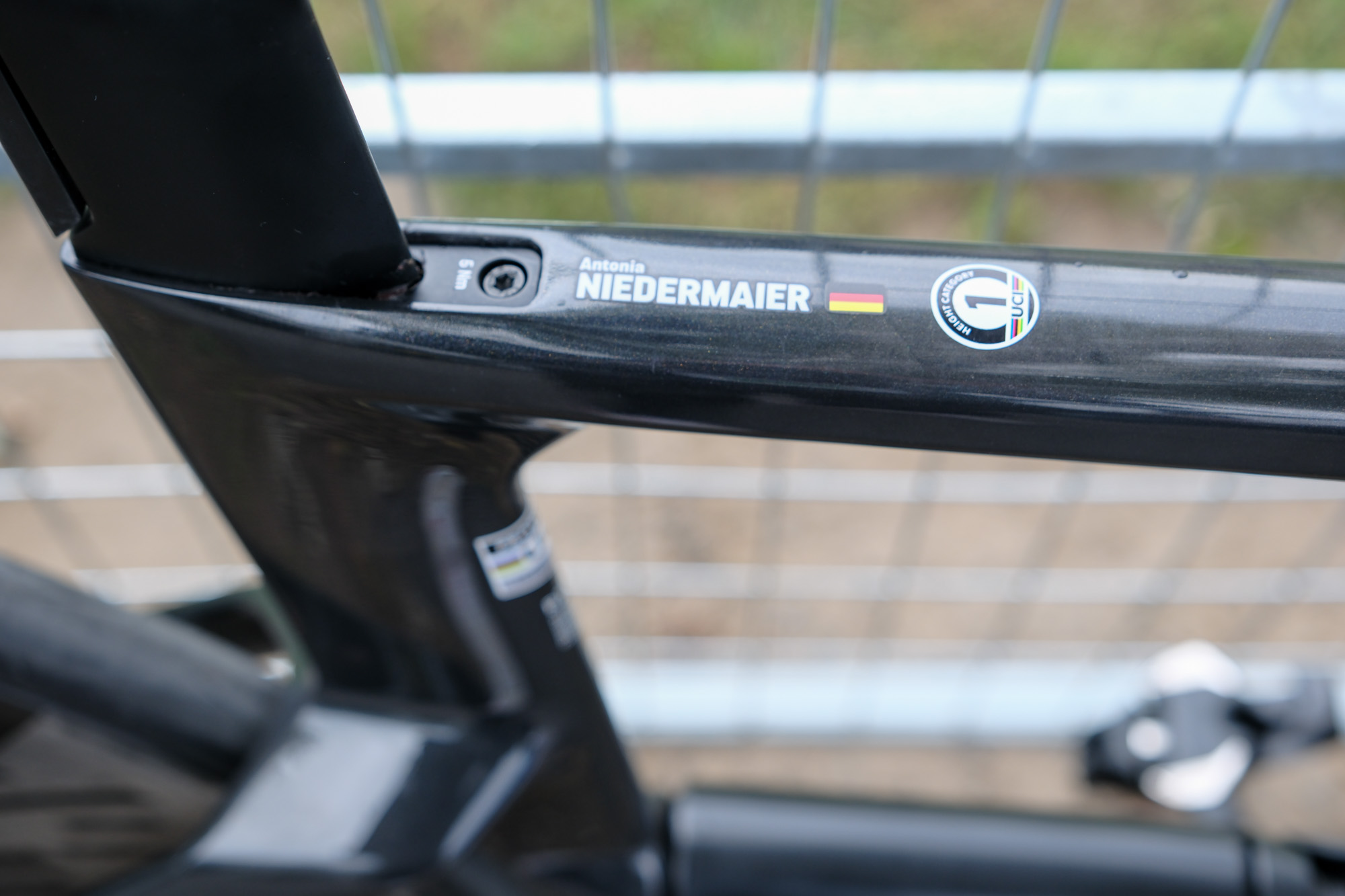 Antonia Niedermaier's name sticker on the new Canyon Speedmax CFR TT