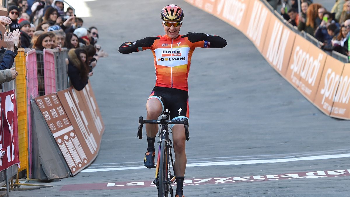 Megan Guarnier (Boels - Dolmans) won the first women's edition of the Strade Bianche in 2015