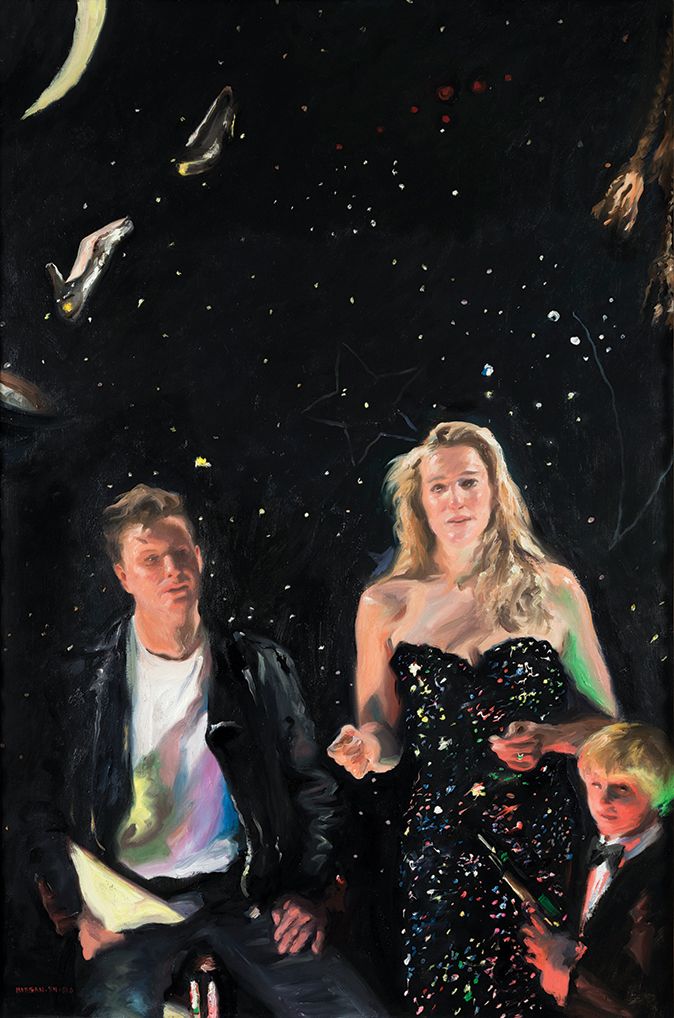 Painting by Howard Morgan Contemporary conversation piece showing the actress Pandora Clifford and family, permission required from Lady Clifford jane.clifford@btinternet.com