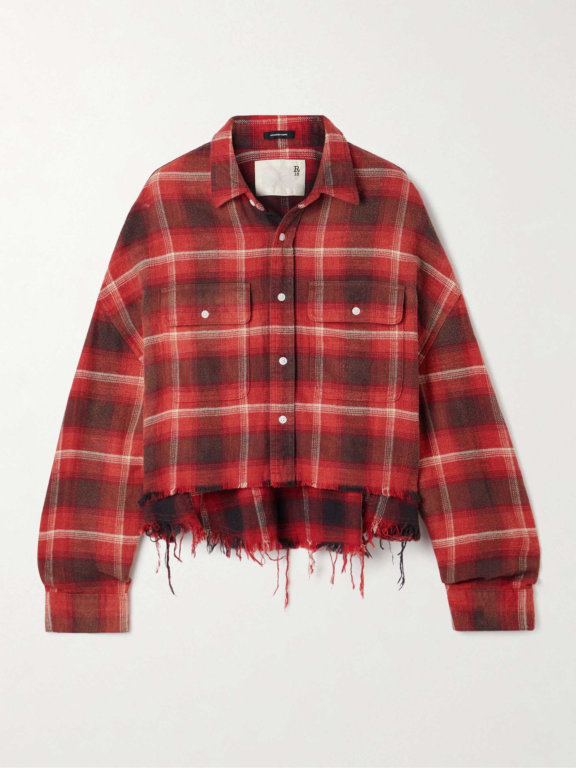 Cropped Frayed Checked Cotton-Flannel Shirt