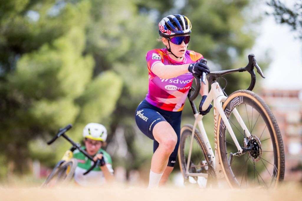 Hungarian Kata Blanka Vas pictured in action during the women's elite race at the cyclocross cycling event in Benidorm, Spain, Sunday 21 January 2024, stage 13/14 in the World Cup ranking. BELGA PHOTO JASPER JACOBS (Photo by JASPER JACOBS / BELGA MAG / Belga via AFP)