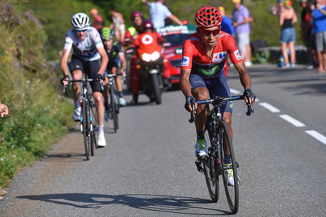 Nairo Quintana (Movistar) tries to attack Chris Froome (Team Sky) on the last climb