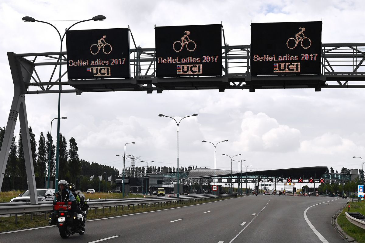 The road signs let the public know the BeNe Ladies Tour is taking place