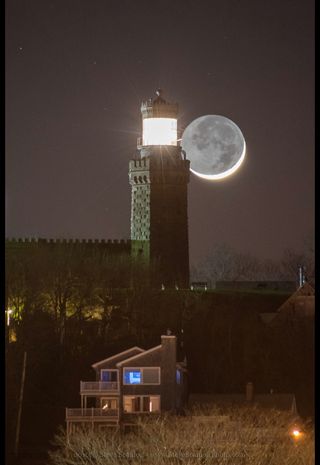 Setting Moon Over the Twin Lights